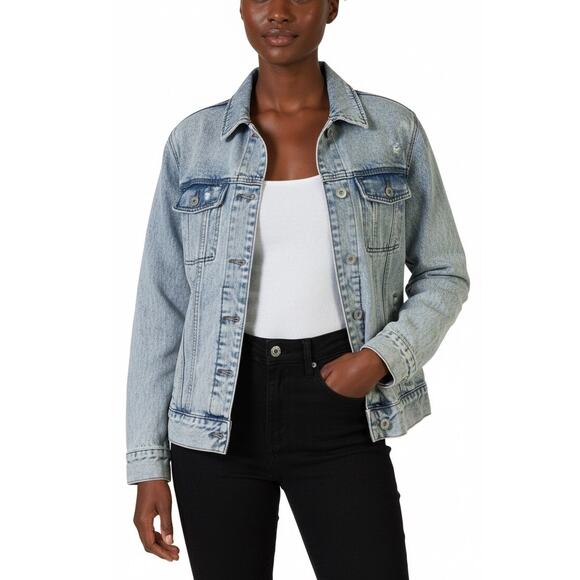 Abercrombie & Fitch Rigid Stone Wash Denim Jacket Womens M Light Wash Distressed - Picture 1 of 9